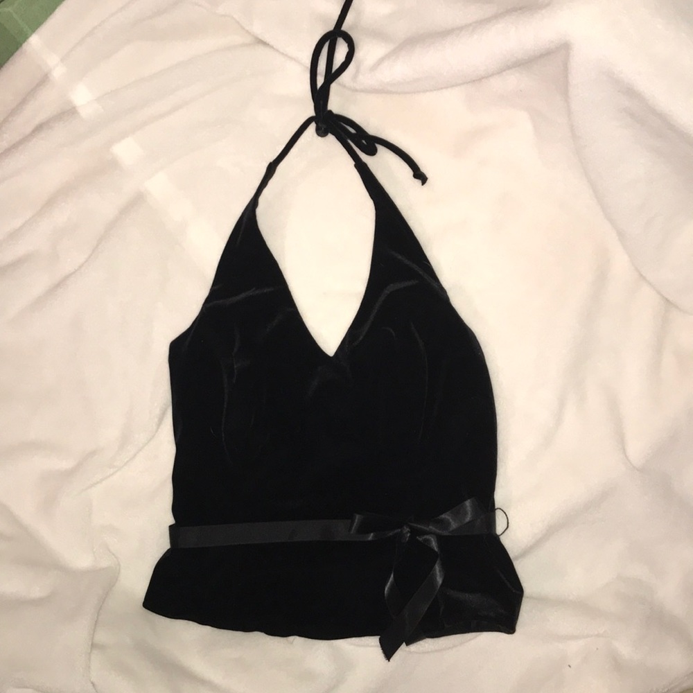 Xscape velvet halter top with wire bodice